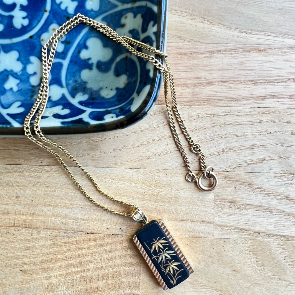 Vintage Estate late 20th Century Shakudo style necklace bamboo design